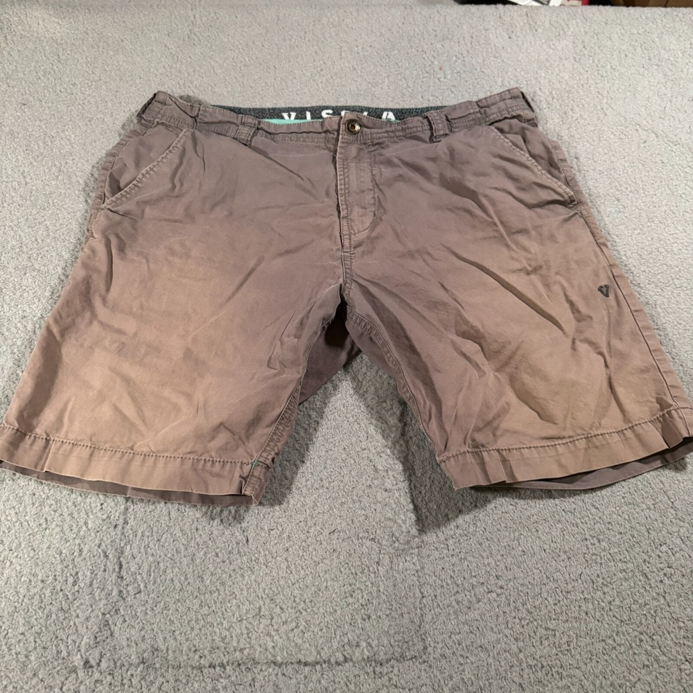 Vissla Cargo Shorts Brown Men's Size 36 Mens Adult 100% Cotton Button Pocket Zip
